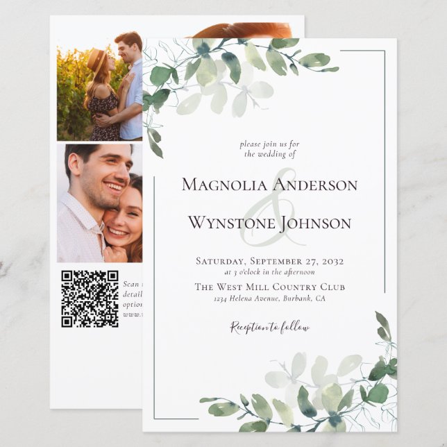 Convite para Casamento de Orçamento | Código QR Eu (Frente/Verso)