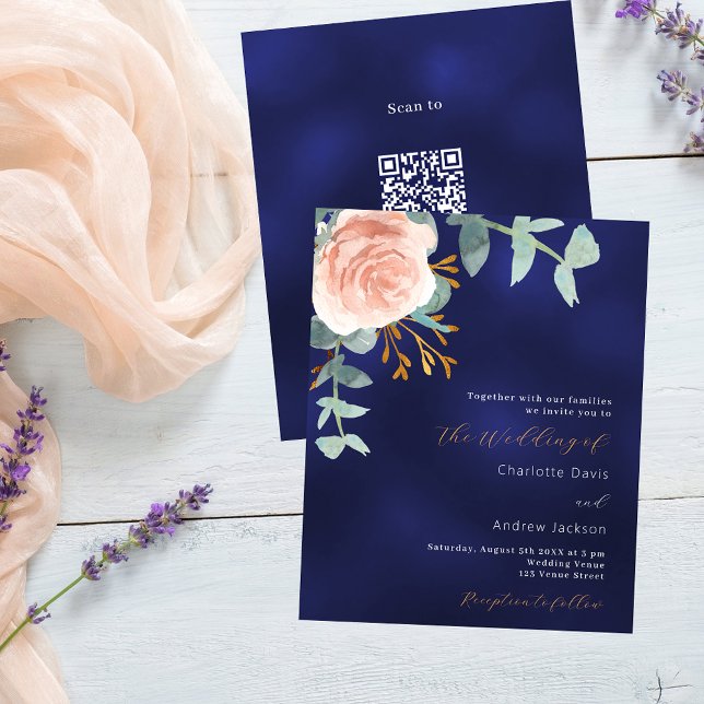 convite para casamento de orçamento RSVP de QR azu (Criador carregado)
