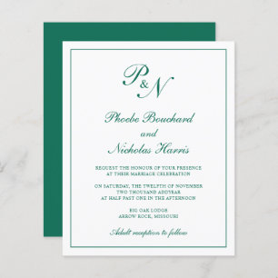 Convite para Casamento de Orçamento Verde Monogram