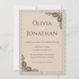 Convite para Casamento de ornamentado de Beige Clá