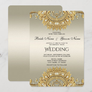 Convite para Casamento de Ornamentados Dourados