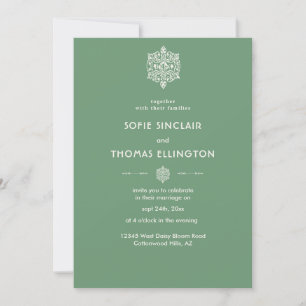 Convite para Casamento de Ornamento Verde Sage