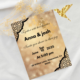 Convite para casamento de ouro elegante, Anna e Jo