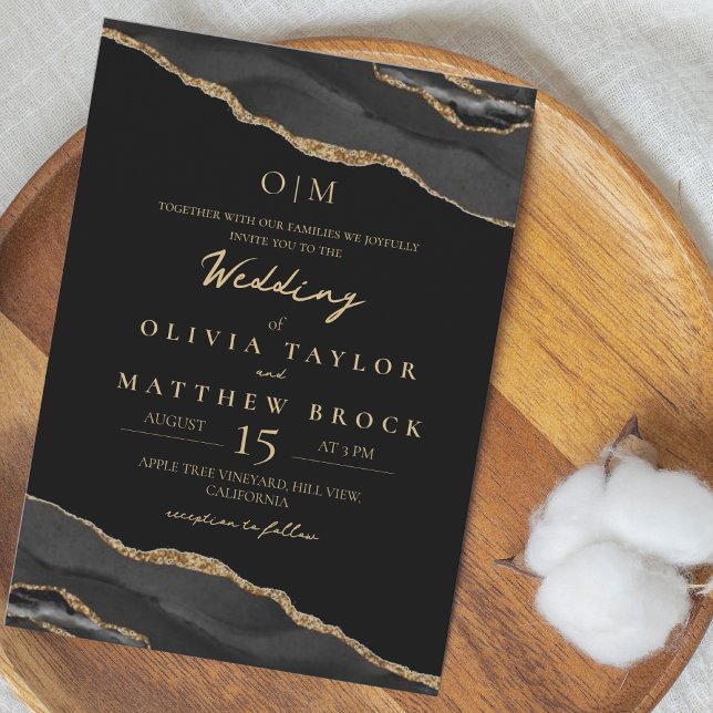 Convite para Casamento de Ouro Negro Elegante e Mo (Criador carregado)