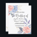 Convite para casamento de Ouros Azul e Rosa Floral<br><div class="desc">casamento entre ouros Azul Floral e Rosa de Orçamento Convite para o ouro azul floral cor d'água moderna,  para ser completado com seus detalhes de forma fácil e rápida. verifique meu compro para ver a suíte inteira para este design.</div>