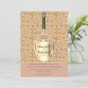 Convite para Casamento de Padrão Dourado Real