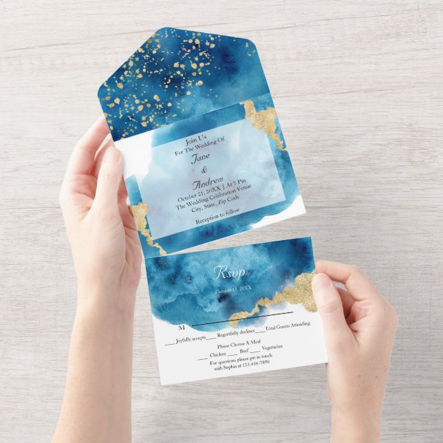 Convite para Casamento de Padrão Oceânico (Aba destacável)