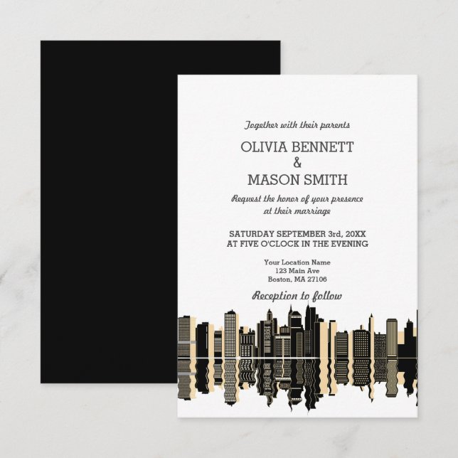 Convite para Casamento de Paisagem em Skyline Mãe (Frente/Verso)