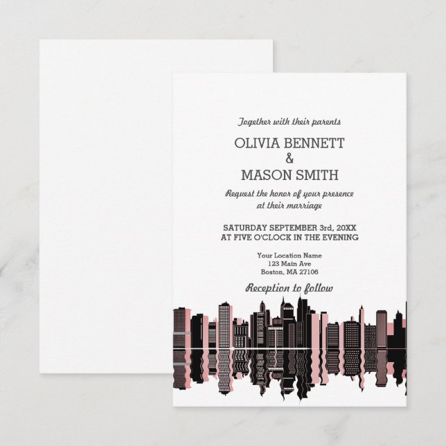 Convite para Casamento de Paisagem em Skyline Mãe (Frente/Verso)