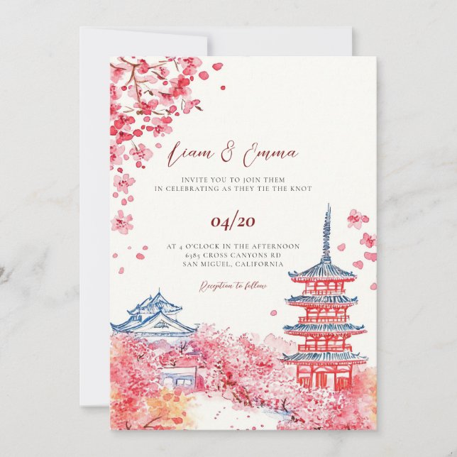 Convite para Casamento de Paisagem Tradicional Jap (Frente)