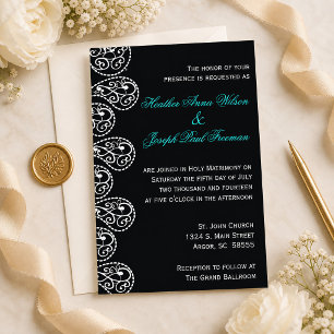 Convite para Casamento de Paisley Black e White