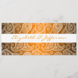 Convite para Casamento de Paisley Branco e Laranja