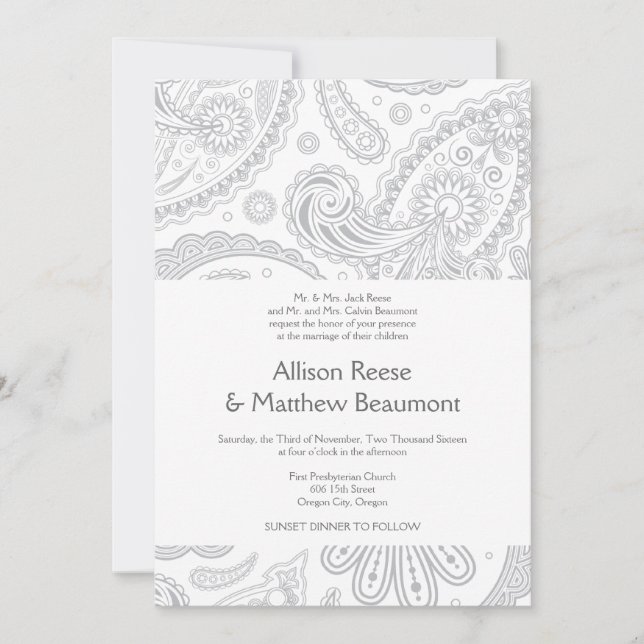 Convite para Casamento de Paisley Indiano (Frente)