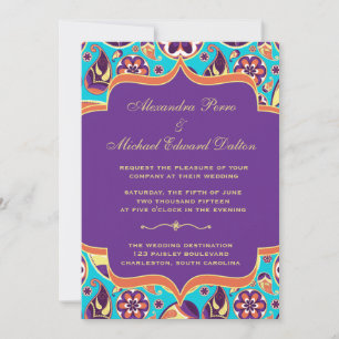 Convite Para Casamento De Paisley Orange E Aqua Se