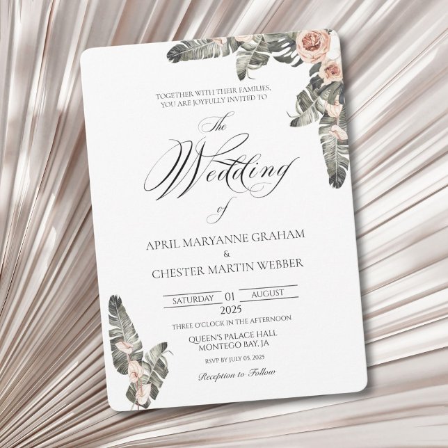 Convite para Casamento de Palma Negra Romance (Elegant tropical theme invitation. Perfect for a destination wedding.)
