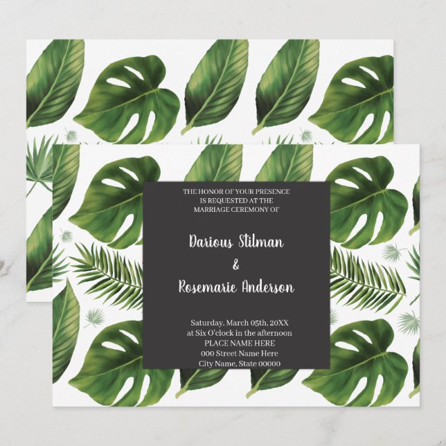 Convite para Casamento de Palma Tropical (Frente/Verso)