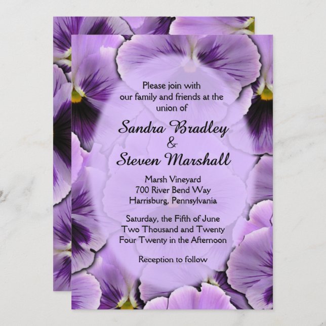 Convite para casamento de pansy deletPurple (Frente/Verso)