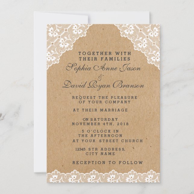 Convite para Casamento de Papel de Artesanato Vint (Frente)