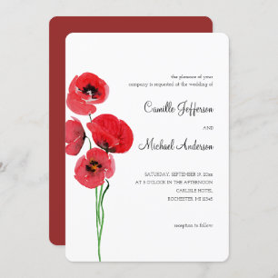 Convite para casamento de papoilas vermelhas