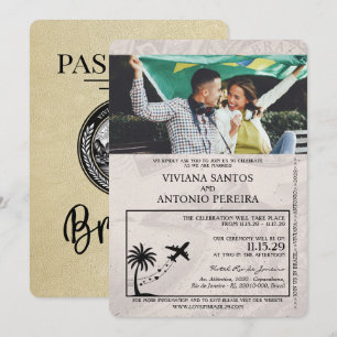 Convite para Casamento de Passaporte Brasil de Cha