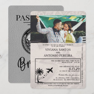 Convite para Casamento de Passaporte Brasil de cin