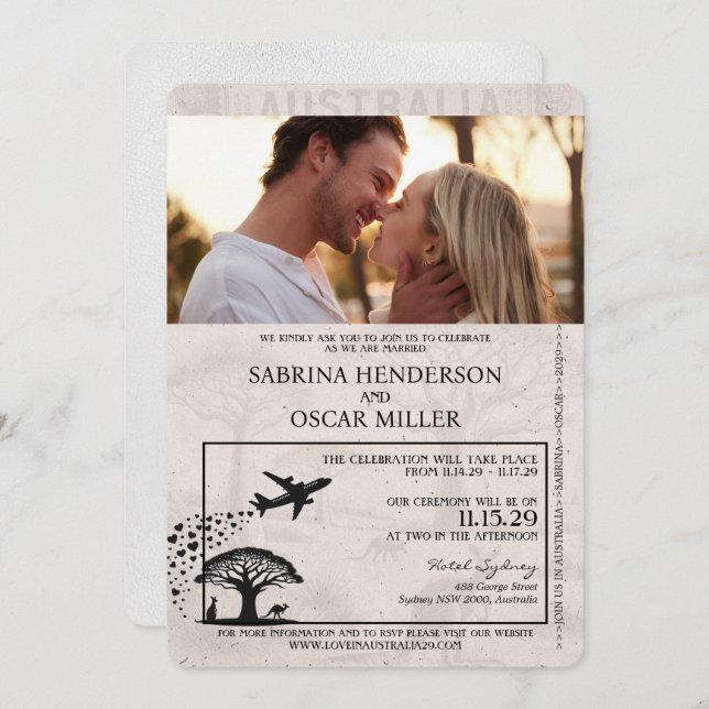 Convite para Casamento de Passaporte da Austrália  (Frente/Verso)