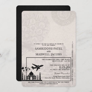 Convite para Casamento de Passaporte da Índia Negr