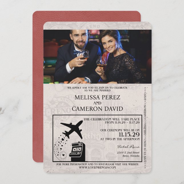 Convite para Casamento de Passaporte de Reno Light (Frente/Verso)