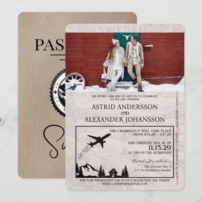 Convite para Casamento de Passaporte de Suecia Bei (Frente/Verso)