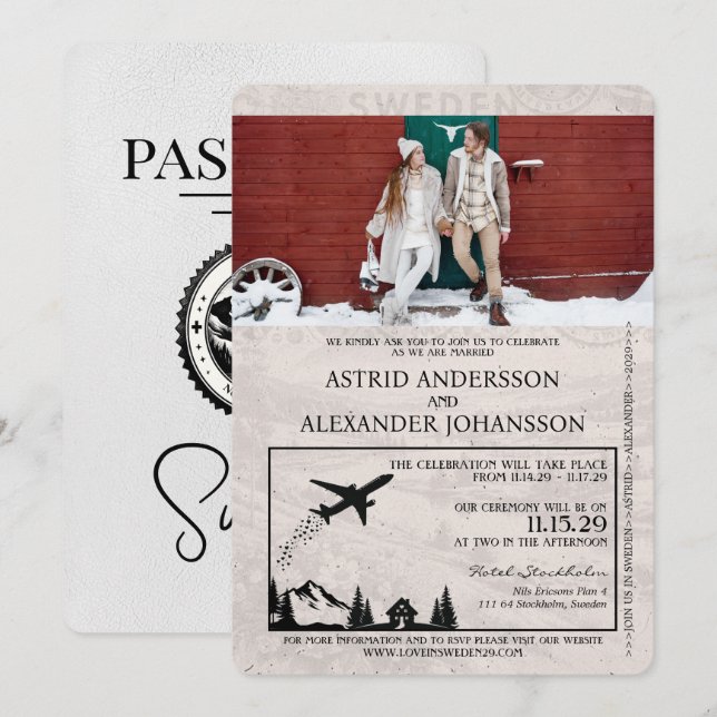 Convite para Casamento de Passaporte de Suecia Bra (Frente/Verso)