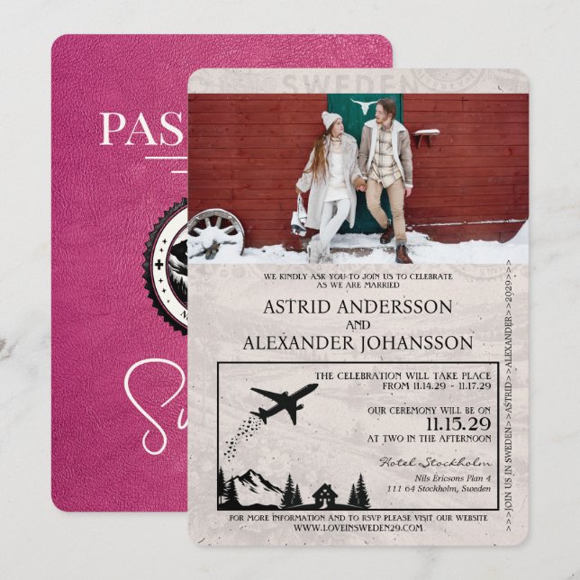Convite para Casamento de Passaporte de Suecia Ros (Frente/Verso)