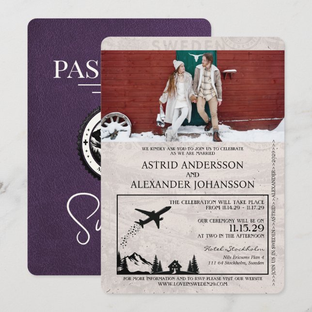 Convite para Casamento de Passaporte de Suecia Rox (Frente/Verso)