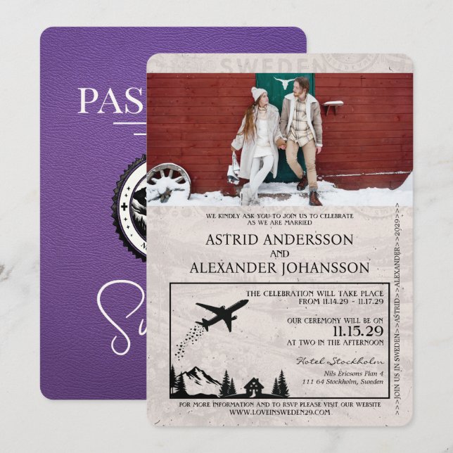Convite para Casamento de Passaporte de Suecia Rox (Frente/Verso)