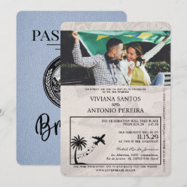Convite para Casamento de Passaporte Dusty Blue Br