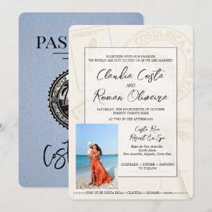 Convite para Casamento de Passaporte Dusty Blue Co