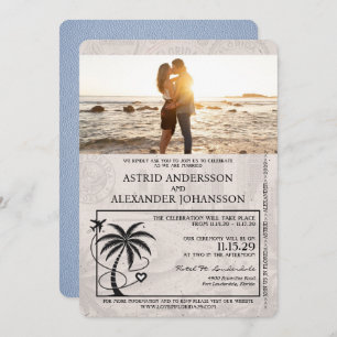 Convite para Casamento de Passaporte Dusty Blue Fl