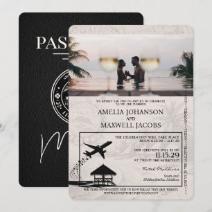 Convite para Casamento de Passaporte Maldivas Negr