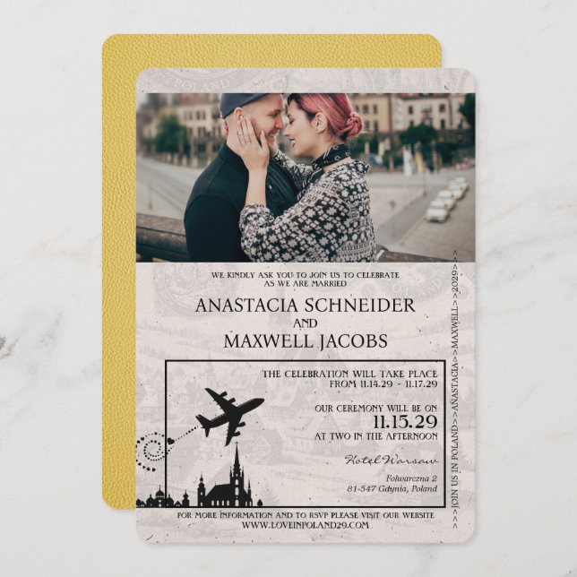 Convite para casamento de passaporte Polônia amare (Frente/Verso)