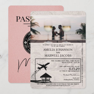 Convite para Casamento de Passaporte Rosa Maldivas