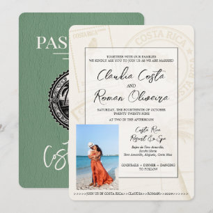 Convite para Casamento de Passaporte Sage Green Co
