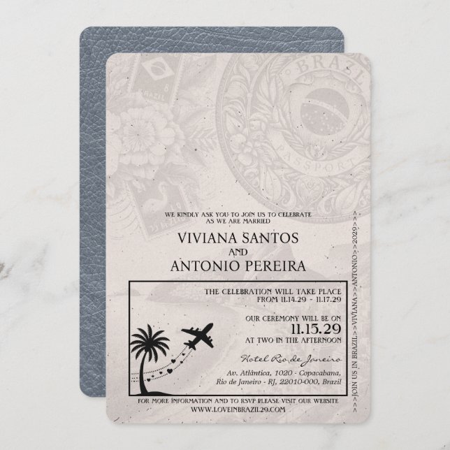 Convite para Casamento de Passaporte Silver Brasil (Frente/Verso)