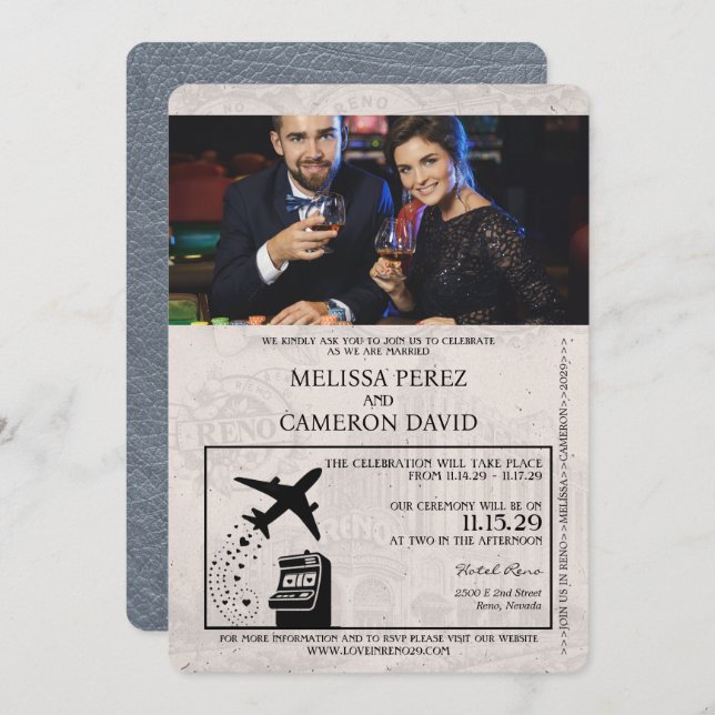 Convite para Casamento de Passaporte Silver Reno (Frente/Verso)