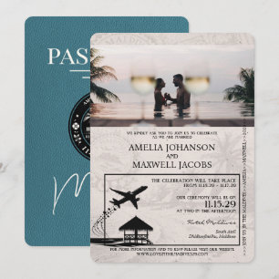 Convite para Casamento de Passaporte Teal Maldives