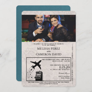 Convite para Casamento de Passaporte Teal Reno