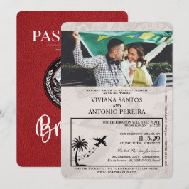 Convite para Casamento de Passaporte Vermelho Bras
