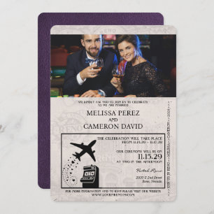 Convite para Casamento de Passaporte Violet Purple