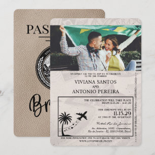 Convite para Casamento de Passaportes Beige Brasil