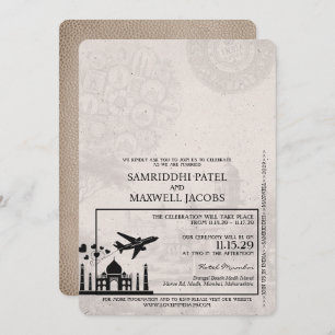 Convite para Casamento de Passaportes Beige India