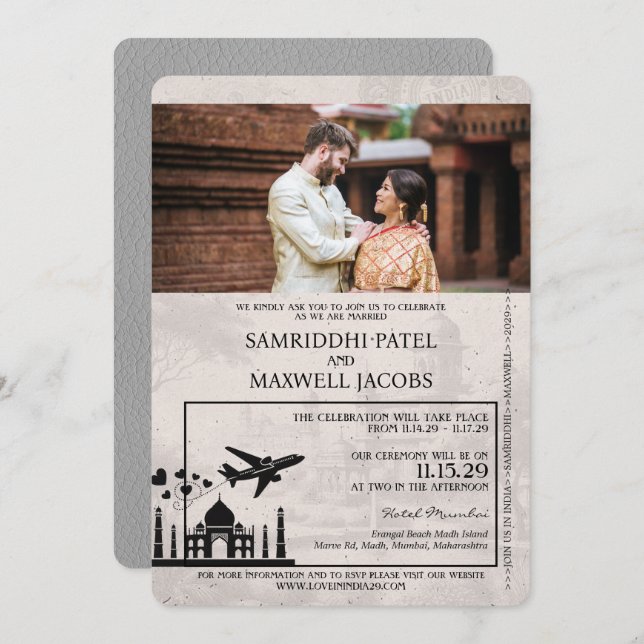 Convite para Casamento de Passaportes da Índia cin (Frente/Verso)