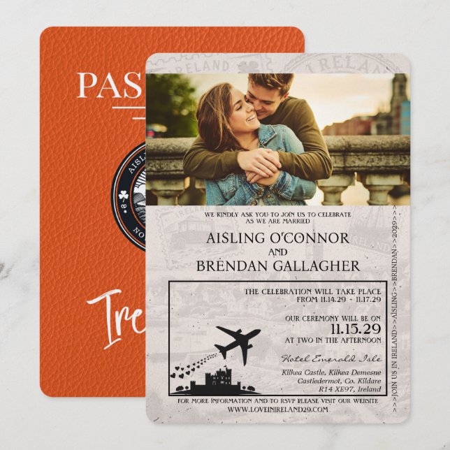 Convite para Casamento de Passaportes da Irlanda L (Frente/Verso)